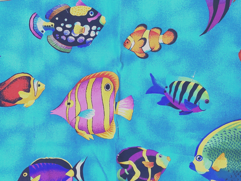 VIP Prints Cranston Tropical Fish on Turquoise 3 Panels 22"x44"